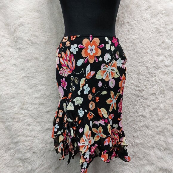 Vintage Chic Fille Women's Black Floral Knee Length Skirt Size S - Picture 1 of 7